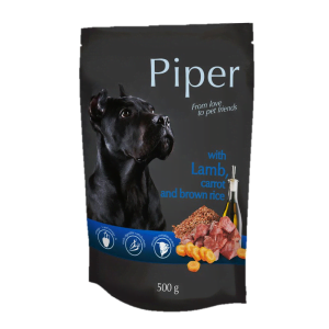 Hrana umeda pentru caini Piper Adult, Miel, Morcovi si Orez brun, 500 g