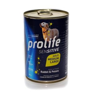 Hrana umeda pentru caini premium prolife dog adult sensitive medium/large iepure&cartof conserva 400g
