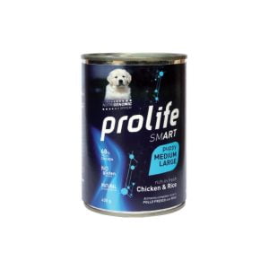 Hrana umeda pentru caini premium prolife dog puppy medium/large smart pui&orez conserva 400g