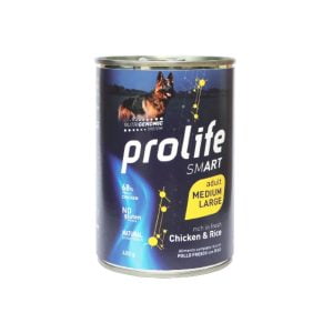 Hrana umeda pentru caini premium prolife dog adult smart medium/large pui&orez conserva 400g